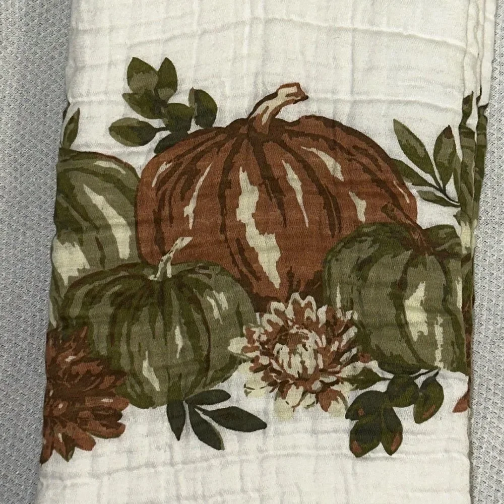 SC White Sage Green Brown Cotton Gauze Fall Harvest Pumpkin Kitchen Towels